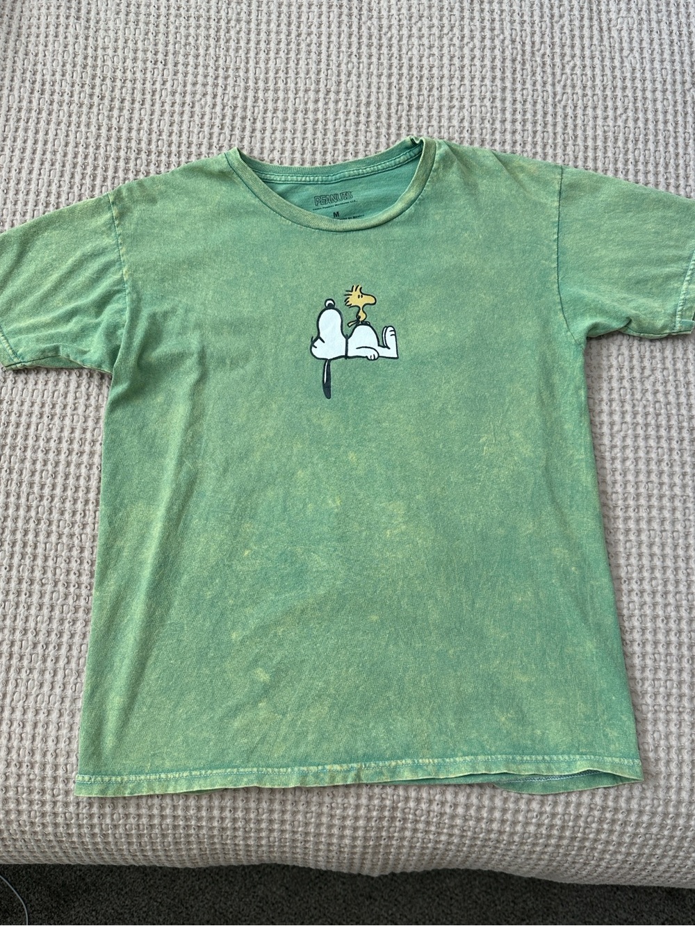 Peanuts Green Short Sleeve Tee with Snoopy & Woodstock Print